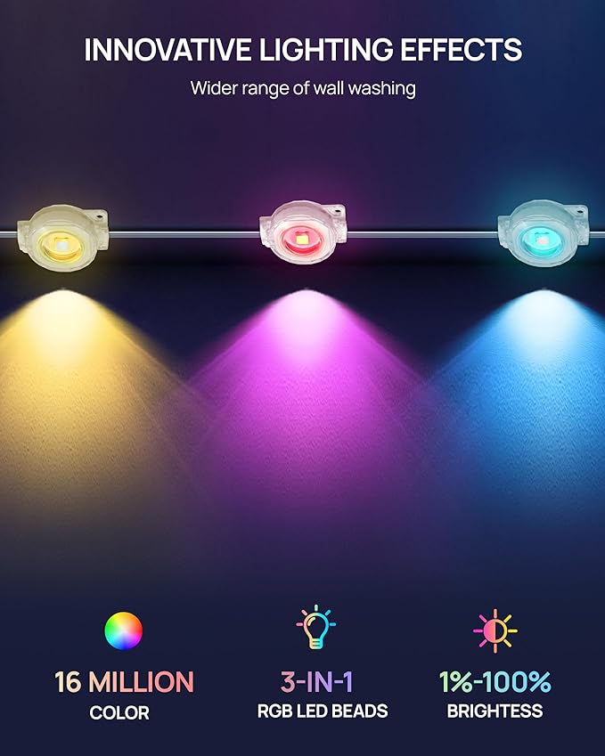 VCOKEN Permanent Outdoor Lights, 63.6ft with 36LED Outdoor Christmas Lights with App Control Remote, DIY Scene Modes Eaves IP65 Waterproof Light for Christmas, Holiday, Decor, Garden Decor