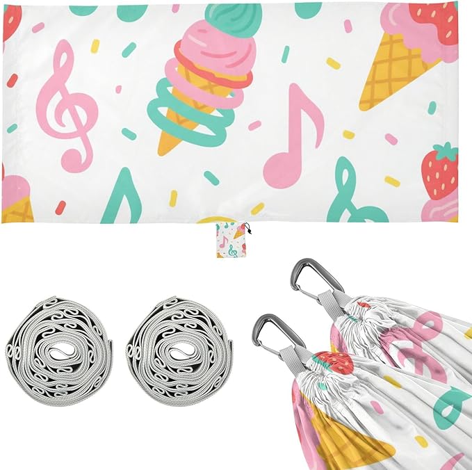 Summer Ice Cream Musical Note Bright Colorful 330lb Capacity Outdoor Hammocks Fabric Hammock for Indoor Outdoor Patio Base para hamaca