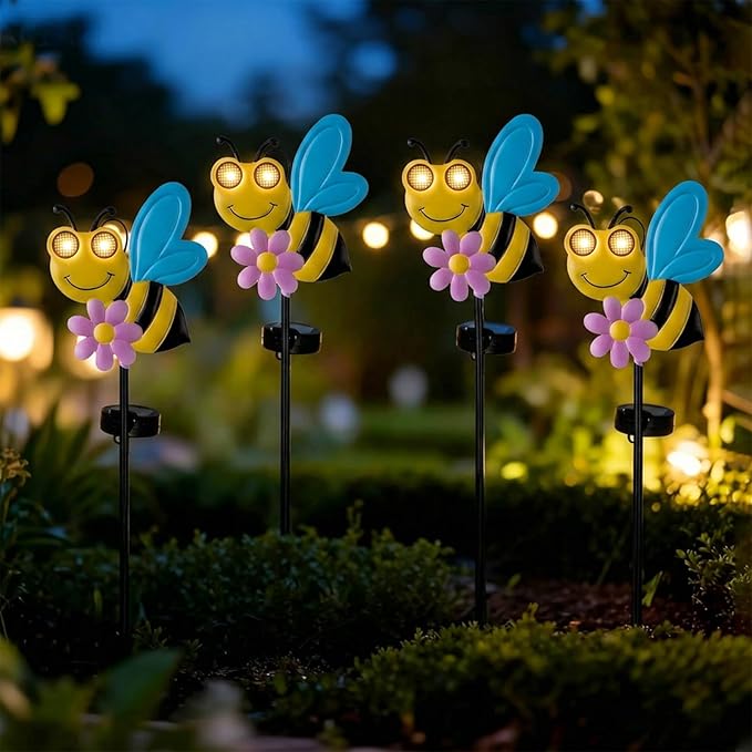 Solar Stake Lights Outdoor - Waterproof Bee Dynamic Eyes Decor Solar Lights with Stakes for Pathway Lawn Patio Yard Decorative Art Ornaments Birthday Gifts for Women Men Mom Dad Grandma Wife