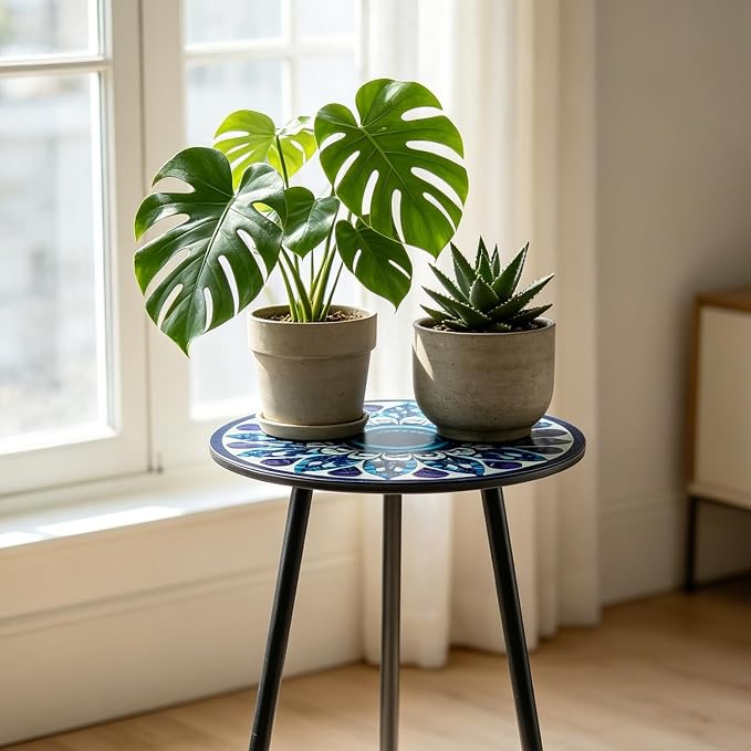Outdoor Side Table Set of 2 Patio Side Tables for Outside Black End Tables Small Outdoor Table Round Patio End Table Metal Side Table Outside, Indoor, Living Room, Small Spaces, Midnight Feather