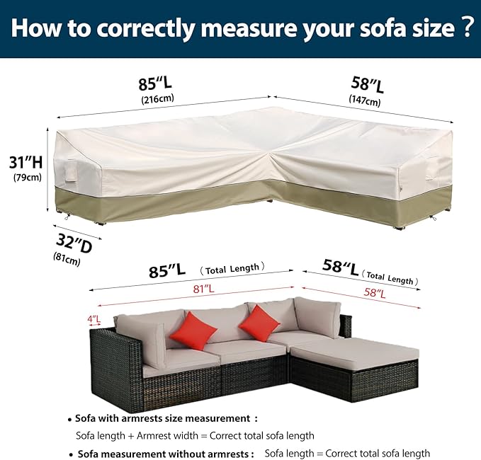 Outdoor Sectional Cover -Patio Furniture Covers Waterproof Rip-Stop Anti-UV 600D Heavy Duty Outdoor Sofa Cover with 3 Air Vents (L-Shaped-Right facing-85''X58''), Light Green