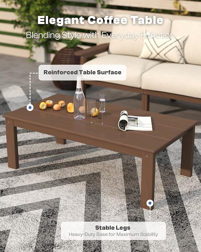 7 Piece Patio Conversation Sets, Outdoor Couch with Washable Thick Beige Cushions, HDPE Patio Furniture Set, Outdoor Sectional Furniture for Backyard, Deck, Lawn, Porch (Brown Frame)