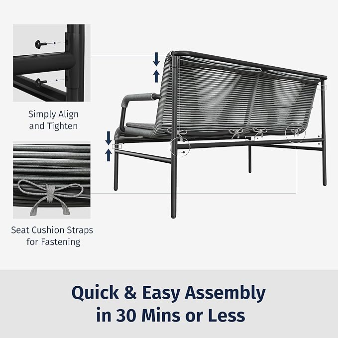 East Oak 4 Piece Patio Furniture Set, Outdoor Furniture with PE Wicker Rattan Chairs and Coffee Table, Modern Patio Conversation Set with Soft Pad for Garden, Backyard and Porch, Misty Grey