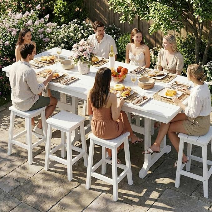 YITAHOME 71 Inch HIPS Outdoor Table, All Weather Patio Dining Table with Umbrella Hole, Faux Wood Rectangular Resin Table for 6, Sturdy Plastic Furniture for Lawn Garden, 165 LBS Capacity, White