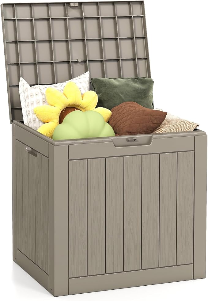 Skepphlay 30 Gallon Deck Box Outdoor Waterproof, Outdoor Storage Box Lockable, Resin Storage Bin for Package Delivery, Garden Tools, Patio Cushions (Beige)