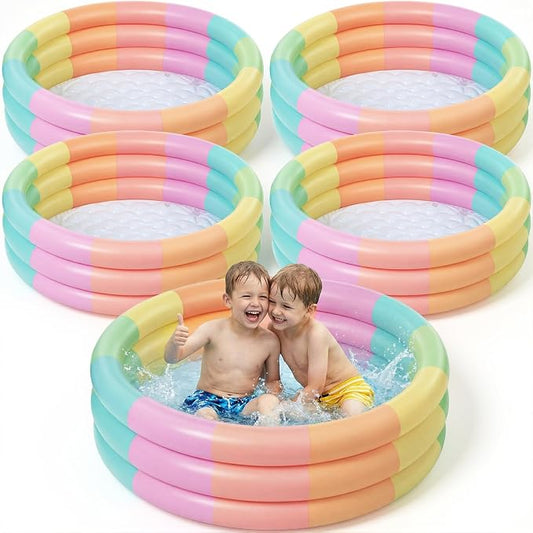 VioraWhite 4 Pack Inflatable Kiddie Pool for Toddlers 34"x10" Pastel Blow up Kids Swimming Pool Small 3 Rings Round Baby Pools for Indoor Outdoor Water Game Play Center