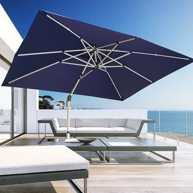 Cantilever Patio Umbrella with Cross Base and Cover Included - 360° Rotation Large Heavy Duty Offset Outdoor Umbrella with Easy Tilt for Pool Backyard Deck Garden (10x13 FT Navy Blue)