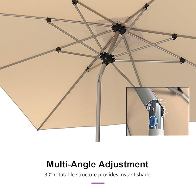 PURPLE LEAF 6.5' x 10' Rectangle Outdoor Umbrella for Patio with Tilt Adjustment, Patio Table Umbrella for 3 Year Fade Resistant, Aluminum Pool Market Umbrella for Deck Garden, Patio, or Lawn