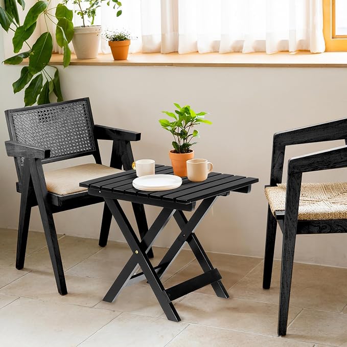 Outvita Wood Folding Side Table, Portable & Lightweight Compact Wooden Side Table, 18 inch Height for Camping Outdoor, Indoor, Patio, Porch, Balcony - Square, Black