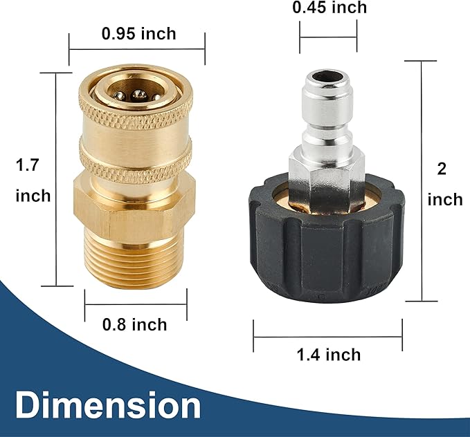 Raincovo Pressure Washer Quick Connect Fittings, M22 14mm to 1/4 Inch Quick Connect Pressure Washer Adapter Set, 4 Pieces