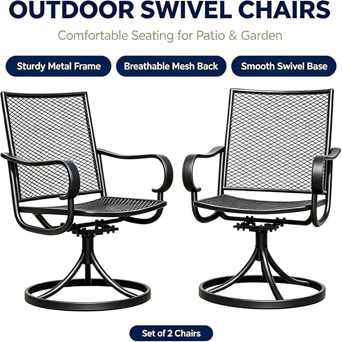 Outdoor Swivel Rocker Patio Dining Chair Set of 8, Textilene High Back with Metal Frame, All Weather, for Backyard, Lawn, Deck and Porch