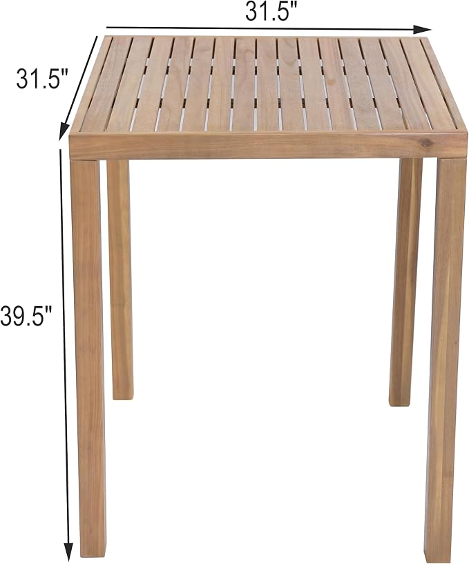 Christopher Knight Home Gree Acacia Wood Outdoor Bar Table, Wooden Patio Bar Height Table, Square Kitchen Coffee Bar Table, Patio Furniture Set, Light Brown
