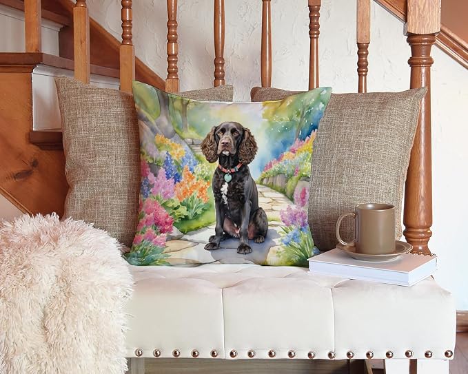 Caroline's Treasures American Water Spaniel Spring Garden Throw Pillow Machine Washable, Indoor Outdoor Decorative Pillow for Couch, Bed or Patio, 14Hx14W