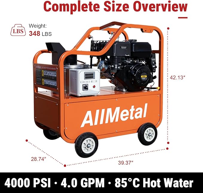 4000 PSI Hot Water Pressure Washer, 4.0 GPM, 420cc Gas Engine with AR Pump, Commercial Heavy-Duty Power Washer for Trucks, Machinery, Concrete, Industrial Grease Removal