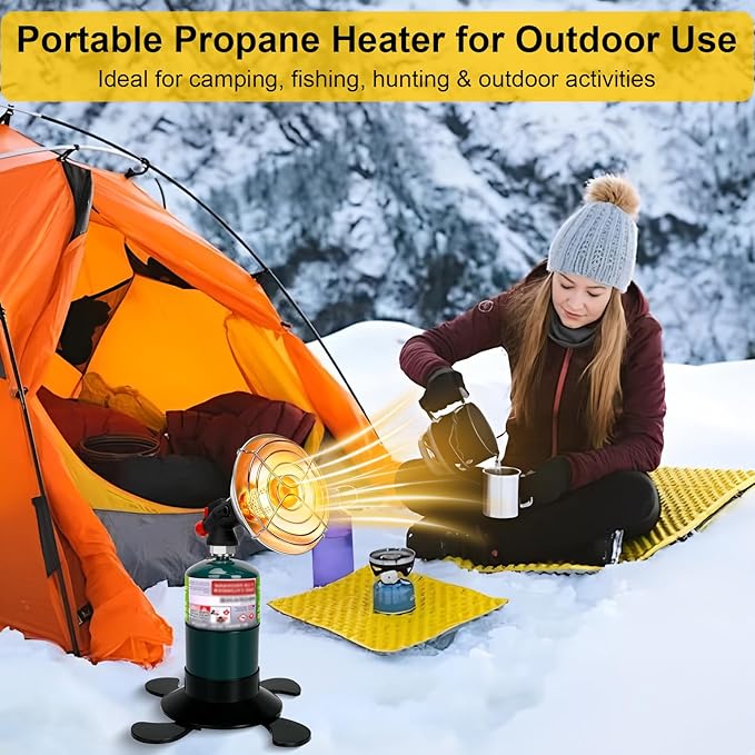 Portable Propane Heater for Camping, Cordless Outdoor Heater with Foldable Tank Holder Small Gas Heaters, Adjustable Radiant Camping Heaters for Tents, Patio, Winter Hiking, Ice Fishing & Hunting