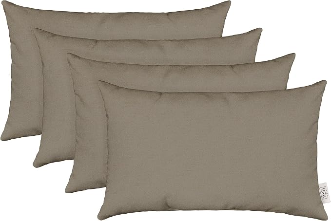 RSH DECOR Sunbrella 20" x 12" Lumbar Throw Pillows Set of 4 | Water and Fade-Resistant Performance Fabric | Outdoor Pillow Covers with Down-Alternative Inserts | Made in USA (Cast Shale Brown)