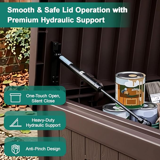 EHHLY Outdoor Storage Box Large-120 Gallon Deck Box with Hydraulic Pistons&Lockable Secure, Waterproof Resin Package Delivery Box for Outside Porch, Curbside, Patio, Home