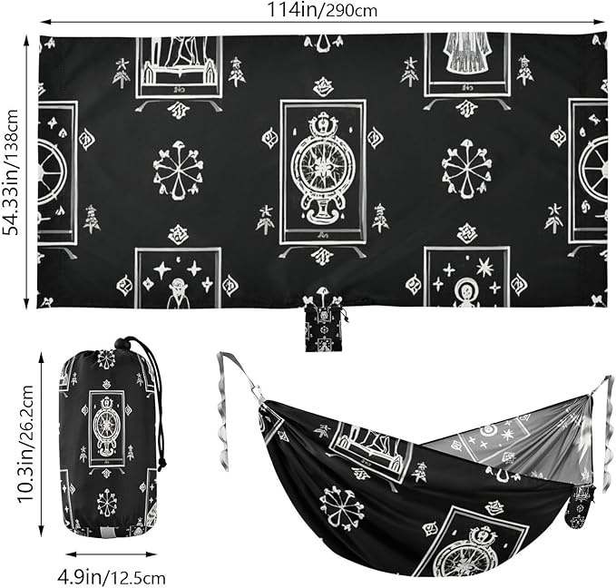 Gothic Black Astrological Tarot 330lb Capacity Hammocks for Camping with Tree Straps Hanging Hammock for Camping Travel Accessories hamacas para Deck