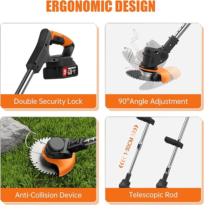 Electric Weed Wacker Weed Cordless Eater with Wheels and 2 Pcs 21V/2000mAh Batteries, 3 in 1 Grass Trimmer/Brush Cutter/Lawn Edger with 27 Pcs Replacement Blades for Lawn Garden and Yard (Black)