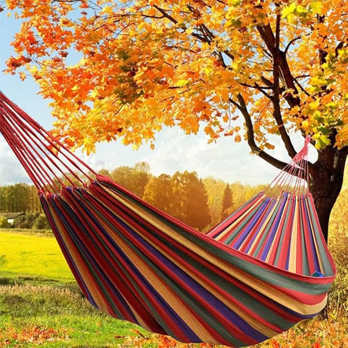 HEMOTON Outdoor Camping Canvas Hammock 190x85cm Striped Portable Hanging Chair for Patio Backyard Garden Swing with Rainbow Color
