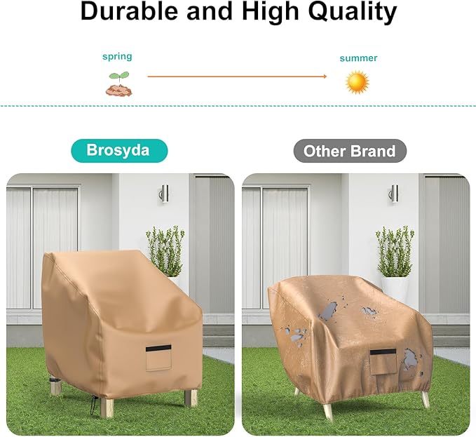 Patio Chair Covers for Outdoor Furniture Waterproof 2 Pack, Lawn Chair Covers 600D Heavy Duty Oxford Cloth, Large Covers for Lounge Lawn Deep Seat 33" W x 31" D x 31" H-Brown