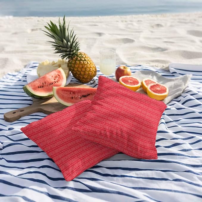 Outdoor Waterproof Throw Pillow Covers Set of 2 Red Stripes Grain Pillowcases 24x24 Inches Solid Color Decorative Pillows Cushion Case Patio Pillows for Couch Bed Chair Garden