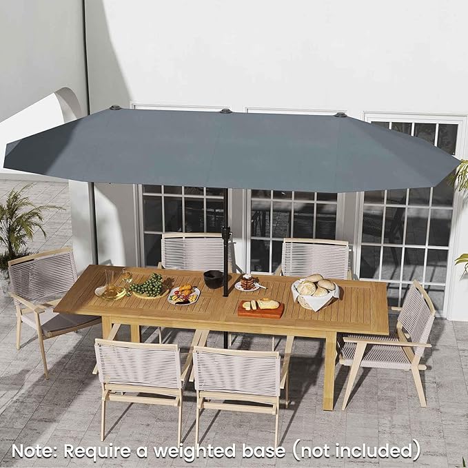 Tangkula 13 FT Large Patio Umbrella, Outdoor Double-Sided Table Market Umbrella w/Crank Handle, 12 Heavy-Duty Ribs, Sun-Protective Rectangular Twin Parasol for Garden Deck Lawn Poolside (Gray)