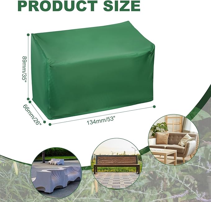 PATIKIL Outdoor Bench Cover, 210D Oxford Heavy Duty Waterproof Patio Furniture Covers for Garden Sofa Chair Table Zero Gravity, 53"L x 26"W x 35"T, Green