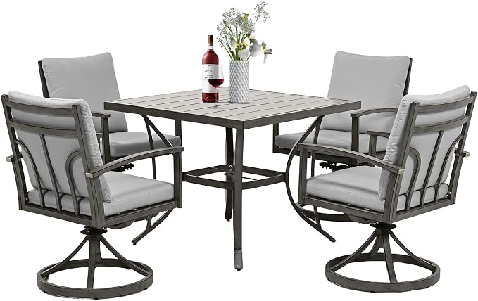 HAPPATIO 5-Piece Patio Outdoor Dining Set - All Aluminum Outdoor Patio Table and Chairs Set for 4 includes 1 Square Dining Table and 4 Swivel Dining Chairs, Patio Outdoor Dining Set for Lawn or Garden