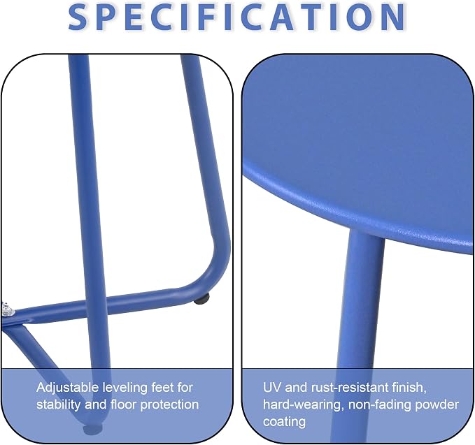 EortheX Small Round Metal Coffee Side Birstro Table – Sturdy & Weather-Resistant Accent Table for Patio, Balcony Indoor Outdoor Use - Metal Midnight Blue