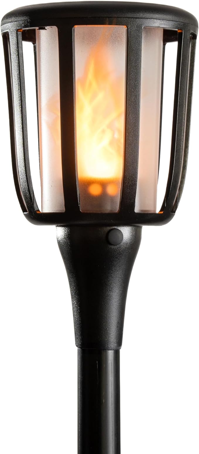 FoxFlame Solar Landscape Lights Rustic - Realistic Flickering Flame Patented LED, Adjustable Height, Pathway Lights Solar Powered Torch with Poles for Outdoor Landscape, Garden, and Patio (1 Pack)