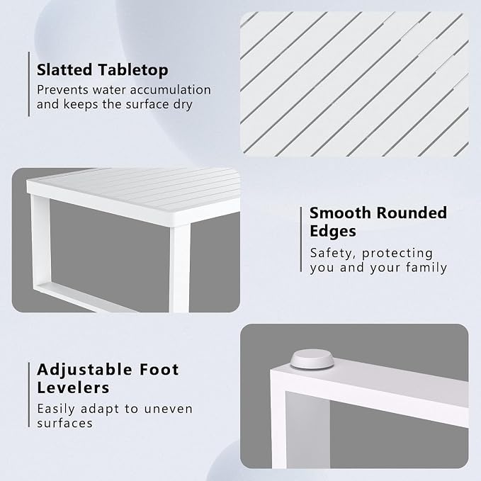 Aluminum Outdoor Patio Coffee Table for Deck and Poolside(White, All-Aluminum)