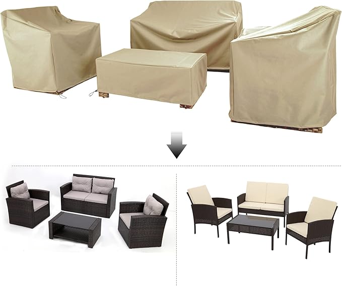 Patio Furniture Covers,Outdoor Furniture Cover Waterproof,Patio Furniture Set Covers for 4 Piece Outdoor Conversation Set,Patio Covers Set (Beige)