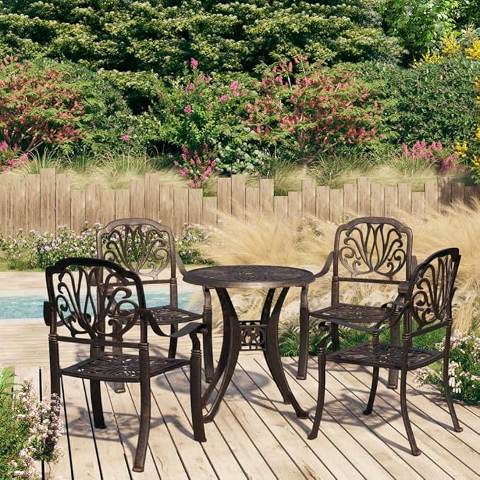 Backyard Furniture Patio Conversation Sets Outdoor Seating 5 Piece Bistro Set Cast Aluminum Bronze Suitable for Swimming Pool, Courtyard, Garden
