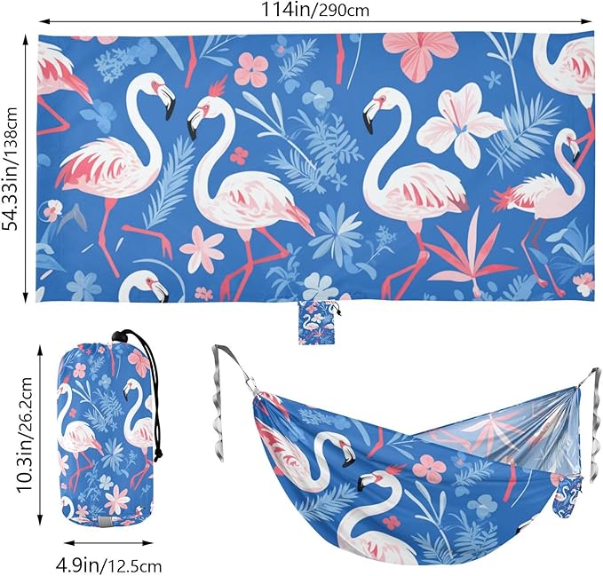 Pink Flamingos Blue Flowers 330lb Capacity Outdoor Hammocks Backyard Hammock for Outside Beach Patio Garden accesorios para Camping