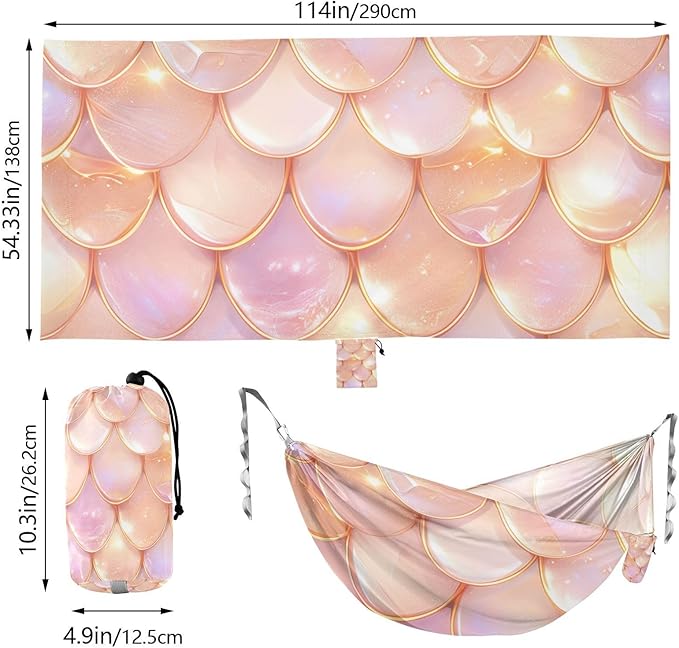 Rose Gold Fish Scale Sparkling 330lb Capacity Outdoor Hammock Backyard Hammock for Indoor Outdoor Patio hamaca para Patio Exterior
