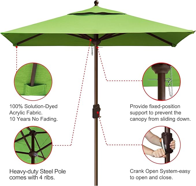 EliteShade USA 10-Year-Non-Fading 6x6Ft Square Market Patio Umbrella, UPF 50+ UV Protection Performance Sun Umbrella, Heavy Duty Commercial Grade Outdoor Table Umbrella with Crank, Windproof Vented Top for Garden, Pool, Deck and Outdoor Playsets, Macaw...