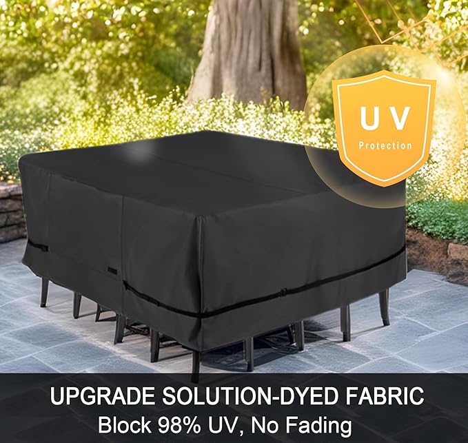 NettyPro Patio Table Cover Square 74 x 74 Inch, Waterproof Outdoor Furniture Dining Set Covers for Table and Chair, Black