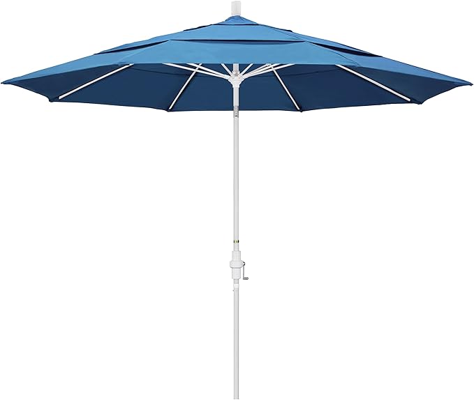California Umbrella 11' Round Fiberglass Rib Market Umbrella, Crank Lift, Collar Tilt, Capri, White Pole (GSCUF118170-SA26-DWV)