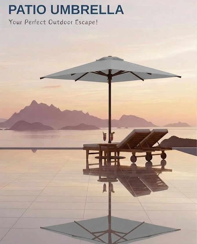 6.5x10FT Patio Umbrella, Outdoor Umbrella with Push Button Tilt and Crank, 8 Sturdy Ribs, UV Protection & Waterproof Market Umbrella for Pool, Backyard, Beach,Deck (Light Gray)