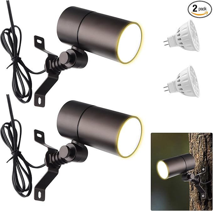 Cheopha 12V Outdoor Low Voltage Landscape Down Light, Replaceable 5W MR16 LED Bulb (2700K Warm White), IP65 Waterproof Aluminum Spotlight for Tree, Garden, Lawn and Yard Lights 2-Pack
