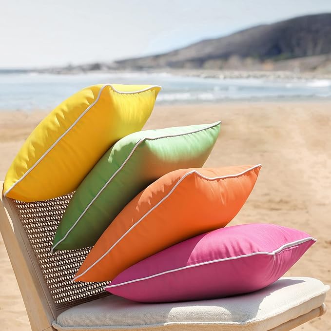 Phantoscope Pack of 2 Outdoor Waterproof Throw Pillow Covers Decorative Square Outdoor Pillows Cushion Case Patio Pillows for Couch Tent, Hot Pink 18x18 inches 45x45 cm