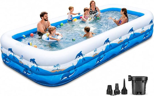 Extra Large Family Inflatable Pool, 130" x 72" x 22" Blow Up Pool for Kids & Adults, Thick PVC Kiddie Swimming Pool for Backyard Summer Fun