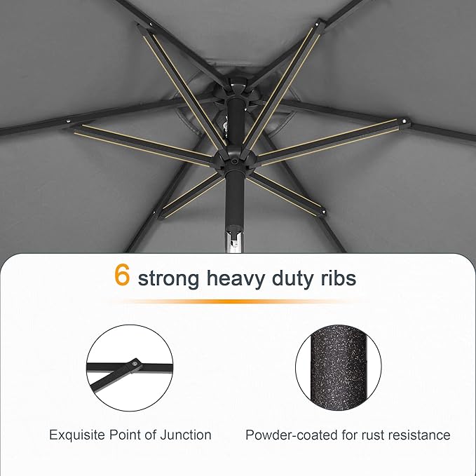 7.5ft Outdoor Umbrella Patio Umbrella with Solar Lights,18 LED Lighted Table Market Outdoor Umbrella, 2-Year-Non-Fading, for Pool, Deck, Garden,Backyard