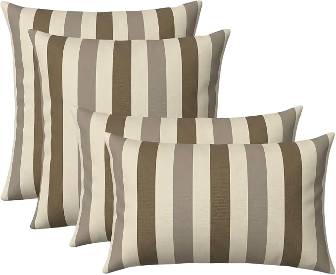 RSH DECOR: Sunbrella Lumbar & Square Pillows Set of 4 | 20" x 12" & 17" x 17" | Water and Fade-Resistant Fabric | Outdoor Throw Pillows for Patio Furniture | Made in USA (Portico Sparrow)