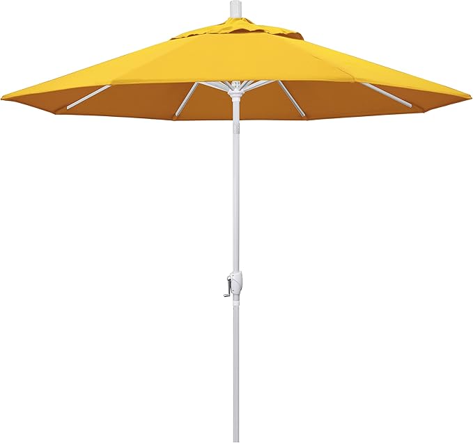 California Umbrella 9' Round Aluminum Market Umbrella, Crank Lift, Push Button Tilt, White Pole, Cilantro