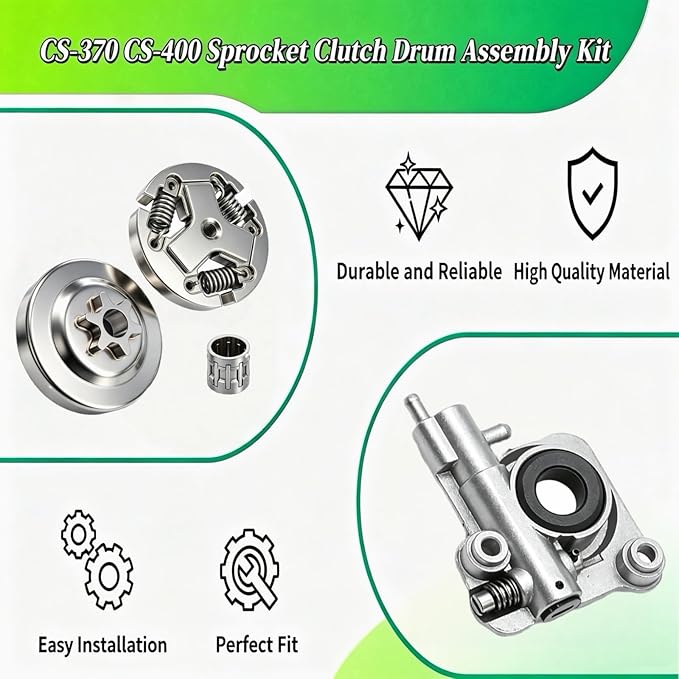 3/8"-6T CS-400 Sprocket Clutch Drum Kit with P021001980 Oil Pump for Echo CS-370 CS-370F CS-400 CS-400F Chain Saw Parts, CS-370 CS-400 Chainsaw Sprocket & CS-400 Auto Oiler Assembly for A556000401