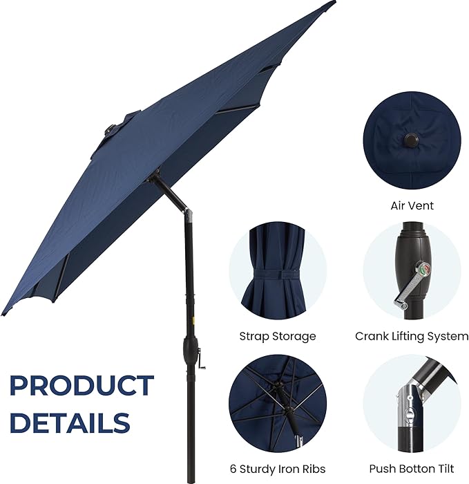 Kiss the Water 6.5' x 10' Patio Umbrella, Rectangular Outdoor Umbrella, Metal Pole Pool Umbrella with Crank and Push Button Tilt, Large Patio Umbrella with Polyester Canopy