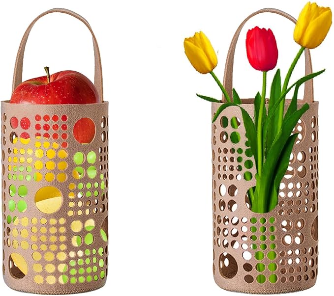 Hanging Fruit Basket 2Pcs Fruit Hammock for Kitchen Space Saving Stackable Wall Storage Bag with Hooks for Fruits, Vegetables, Flowers, Braeds (Brown)