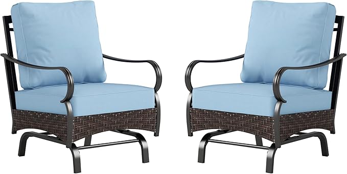PHI VILLA Rocking Patio Sofa Chairs - 2 PCS Outdoor Rocking Armchairs, Patio Seating with High Back Deep Seat for Porch Deck Balcony